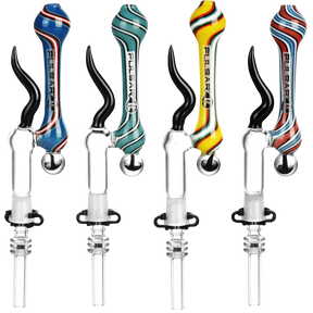 Pulsar High End Horned Glass Dab Straws with Quartz Tips, Side View, Various Colors