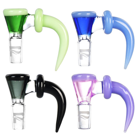 Pulsar Horn of the Gods Herb Slide collection in various colors, 14mm male joint, borosilicate glass