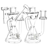 Pulsar Hourglass Recycler Ash Catcher, 5.25" tall, 14mm joint, clear borosilicate glass, front view