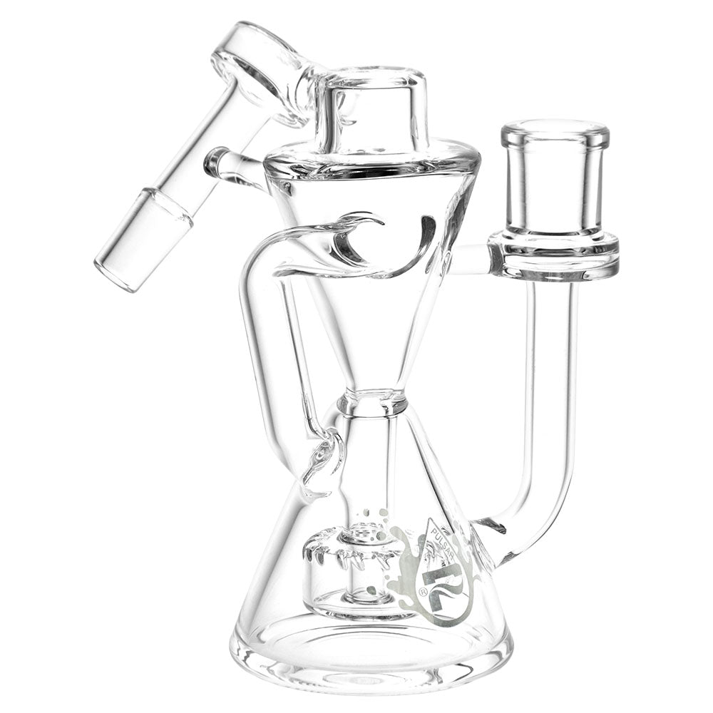 Pulsar Hourglass Recycler Ash Catcher, 5.25" tall, 14mm, clear borosilicate glass, 45/90 degree joint