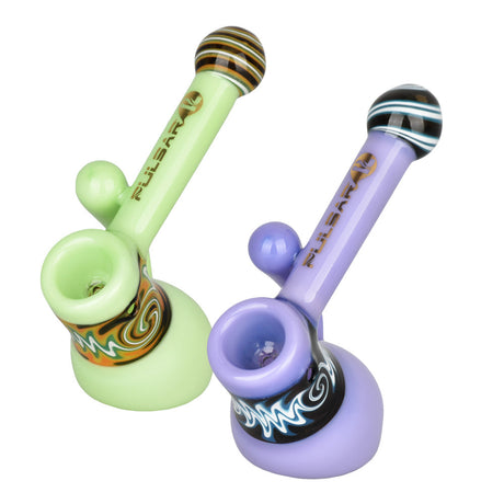 Pulsar Hypnotic Haze Bubbler Pipes with Wig Wag Swirl Design, 4.5", Borosilicate Glass, Top View