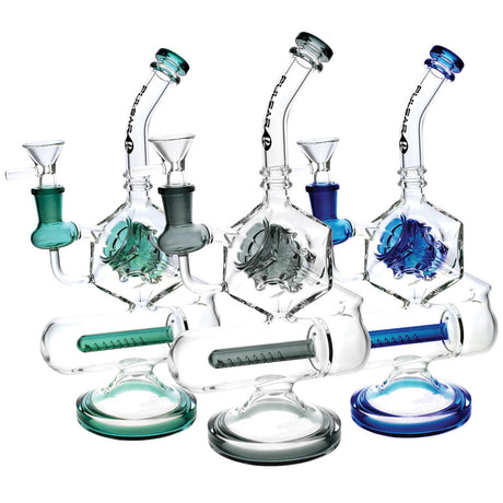 Pulsar Inception Cube Water Pipes in various colors with intricate glasswork, front view