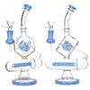 Pulsar Inception Cube Water Pipe in Jade Blue, 10.5" tall, 14mm female joint, Borosilicate glass, front and angled views