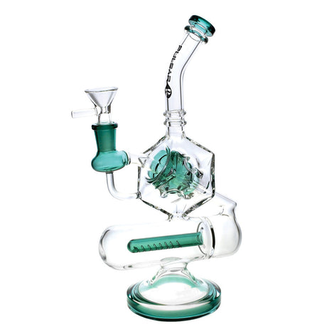 Pulsar Inception Cube Water Pipe, 10.5" Teal, Borosilicate Glass, Front View