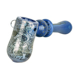 Pulsar Melting Shrooms Glass Hammer Bubbler with intricate design, side view on white background