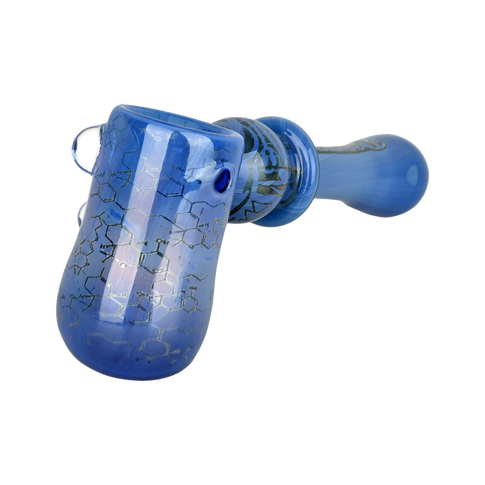 Pulsar Glass Hammer Bubbler with THC Blueprint Design, 5.25" in Blue Borosilicate Glass