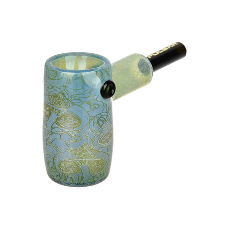 Pulsar Glass Mini Hammer Bubbler with Melting Shrooms print, 3.5" height, angled view