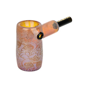 Pulsar Glass Mini Hammer Bubbler with Melting Shrooms print, 3.5" tall, in black borosilicate glass