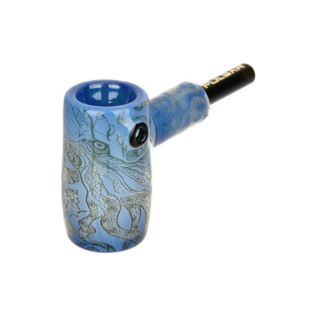 Pulsar Mini Hammer Bubbler with Octopus Print, Black Accents, Side View on White
