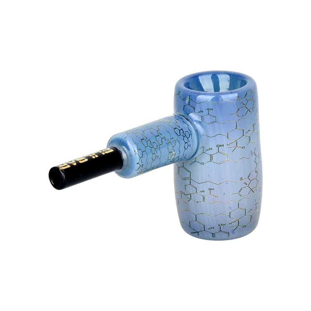 Pulsar Glass Mini Hammer Bubbler with THC Blueprint Design, 3.5" Tall, Side View