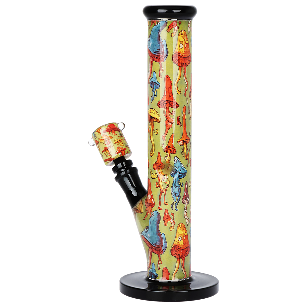 Pulsar Inside Print Straight Tube Glass Water Pipe | Dancing Shrooms | 11.25" | 14mm F
