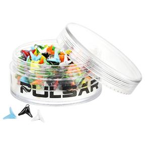 Pulsar Jack Glass Screens 300 Pack in assorted colors, 6-7mm, displayed in clear container