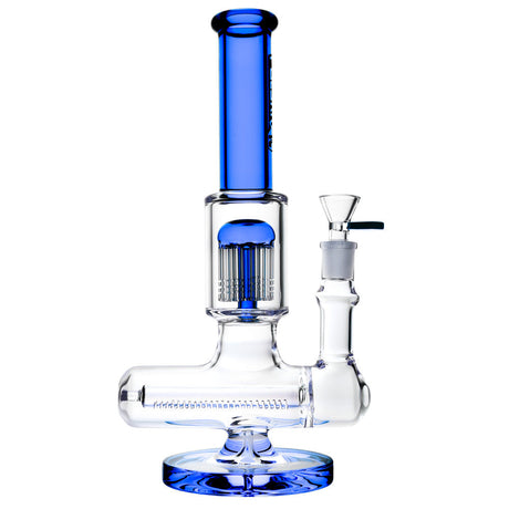 Pulsar Jellyfish Inline Perc Water Pipe in Blue, 11" Tall, with 14mm Female Joint, Front View