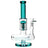 Pulsar Jellyfish Inline Perc Water Pipe, 11", Teal, 14mm Female Joint, Front View on White Background