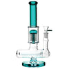 Pulsar Jellyfish Inline Perc Water Pipe, 11", Teal, 14mm Female Joint, Front View on White Background