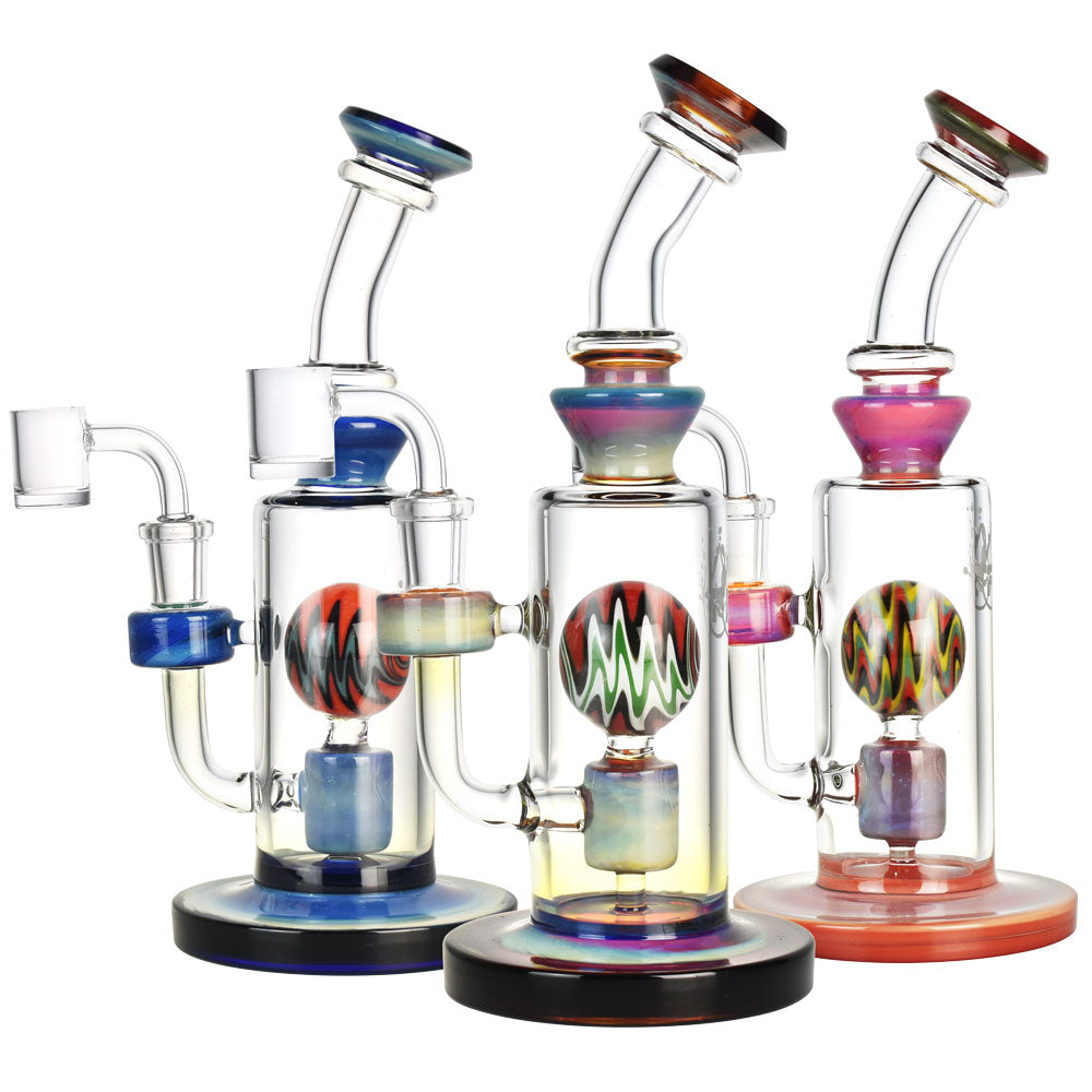 Pulsar Jupiter Atmosphere Dab Rigs with colorful accents, 9.5" tall, front view on white background