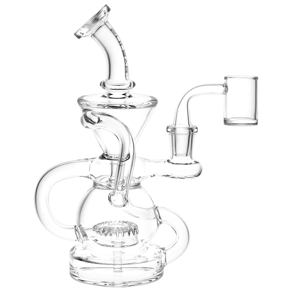 Pulsar Kicked Back Recycler Rig, 7.5" clear borosilicate glass, 14mm female joint, angled side view