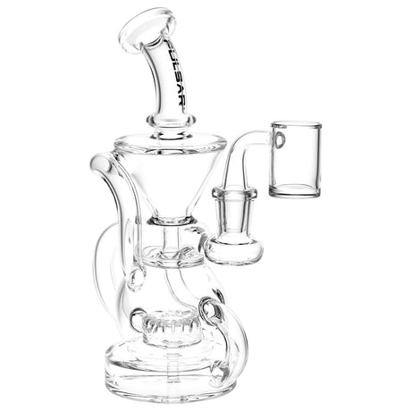 Pulsar Kicked Back Recycler Rig, 7.5" clear borosilicate glass with 14mm female joint, front view