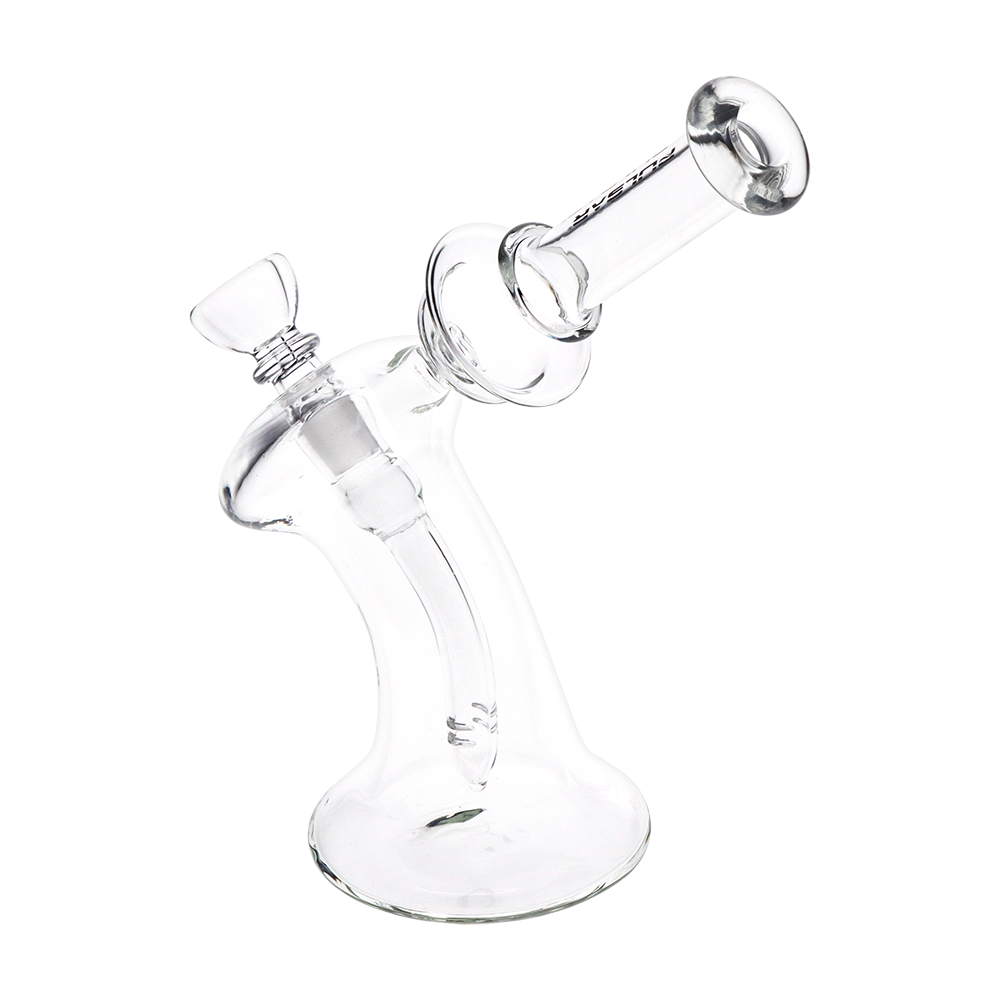 Pulsar Kicked Back glass water pipe with an angled mouthpiece and a fixed perforated downstem
