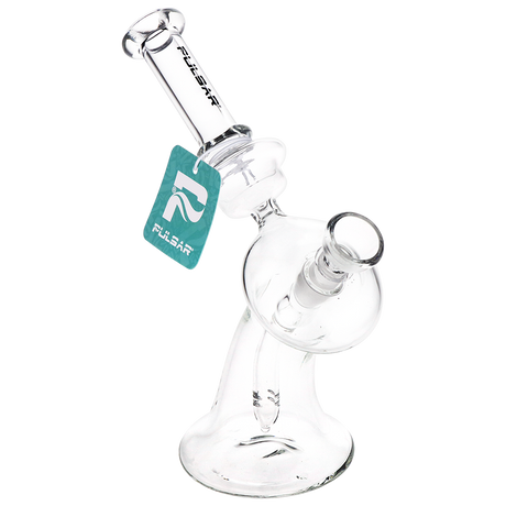 Pulsar Kicked Back 7.75 inch clear glass bong in borosilicate glass with a kicked over base