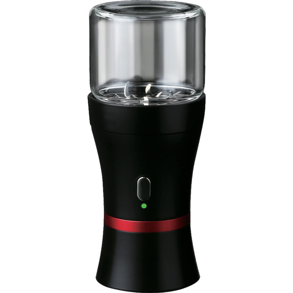 Pulsar King Kut Portable Electric Herb Grinder in Black with Clear Glass Chamber, Front View