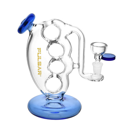 Pulsar Knuckle Bubbler Pro Water Pipe in Blue, 6.25" tall with 10mm Female Joint, Borosilicate Glass, Front View