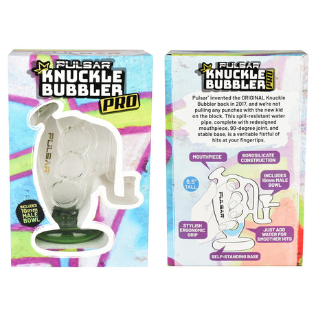 Pulsar Knuckle Bubbler Pro Water Pipe front view with packaging, 6.25" height, 10mm Female Joint