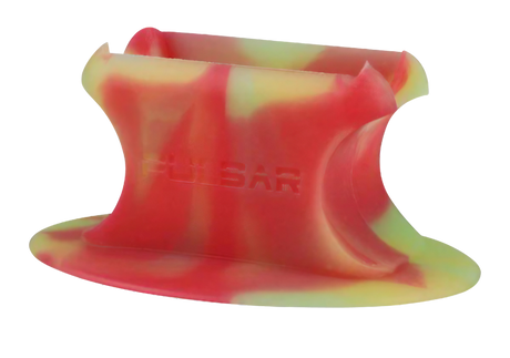 Pulsar Knuckle Bubbler Stand in Rasta Glow, durable silicone, front view, compact size for portability