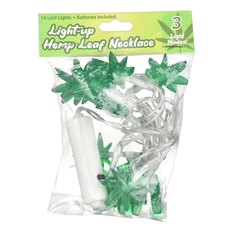 Pulsar LED Hemp Leaf Necklace packaging with 14 leaf lights and 3 light modes