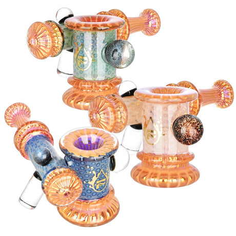 Pulsar Looking Glass Side Car Bubblers with Intricate Designs and Borosilicate Glass, Angled Views