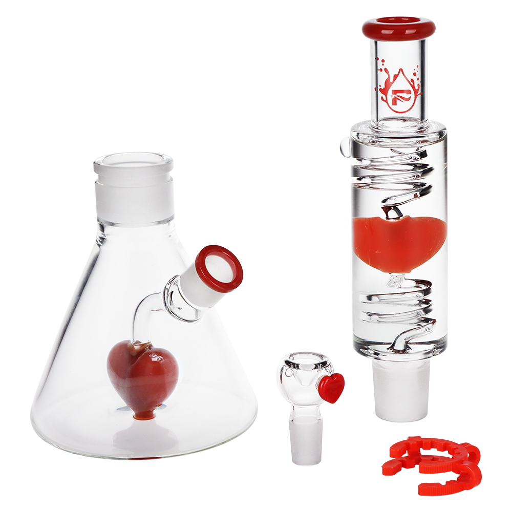 Pulsar Love Heart Beat Stackable Glycerin Beaker Glass Water Pipe | 14" | 19mm F