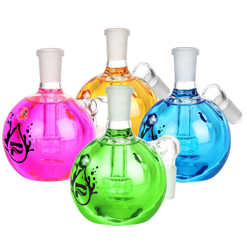 Pulsar Magic Sphere Glycerin Ash Catchers in pink, orange, green, and blue with disc percolators