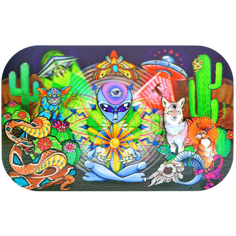 Pulsar Magnetic 3D Rolling Tray Lid with Psychedelic Desert Design, 11"x7", Top View