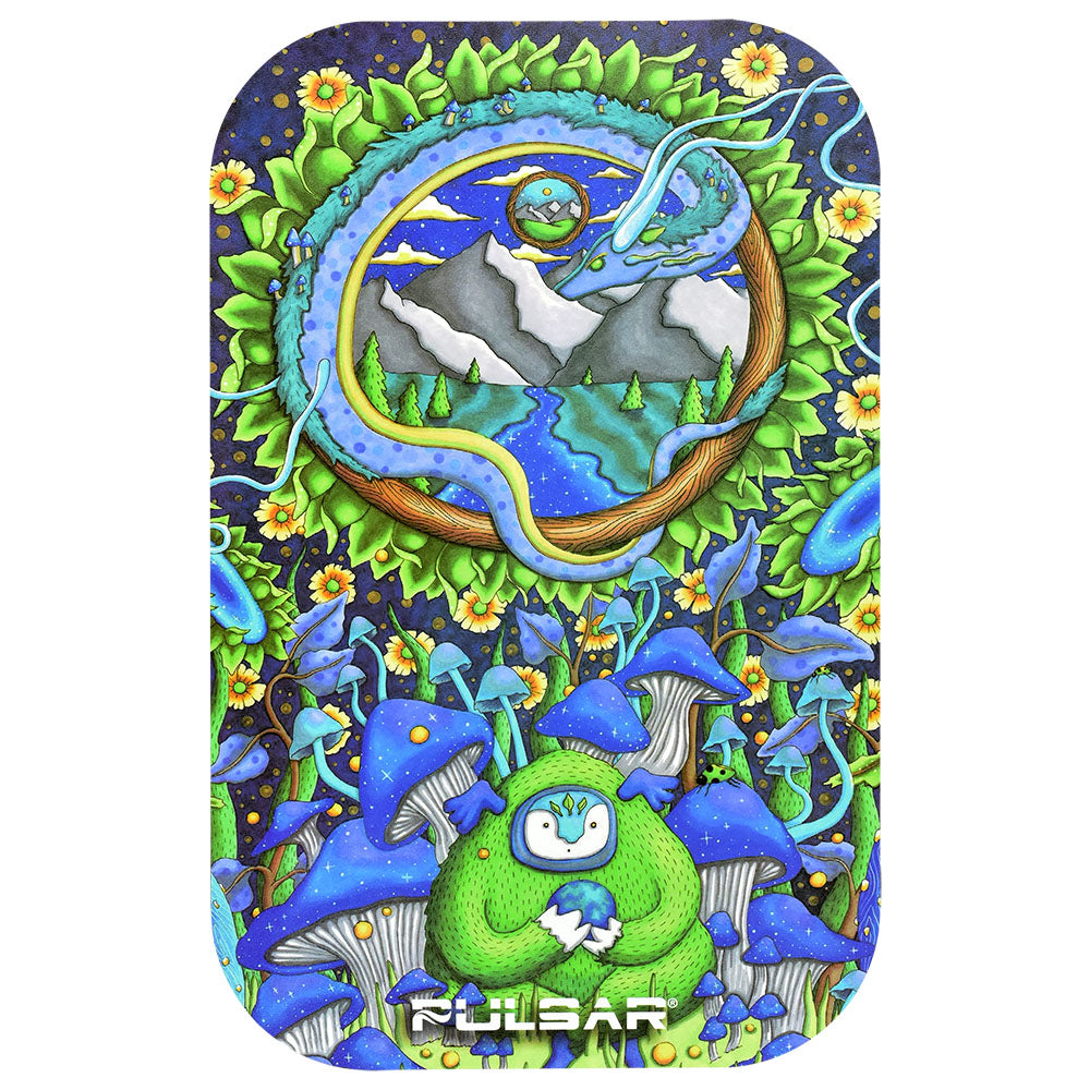 Pulsar Magnetic Rolling Tray Lid with vibrant psychedelic artwork, 11"x7" size, top view