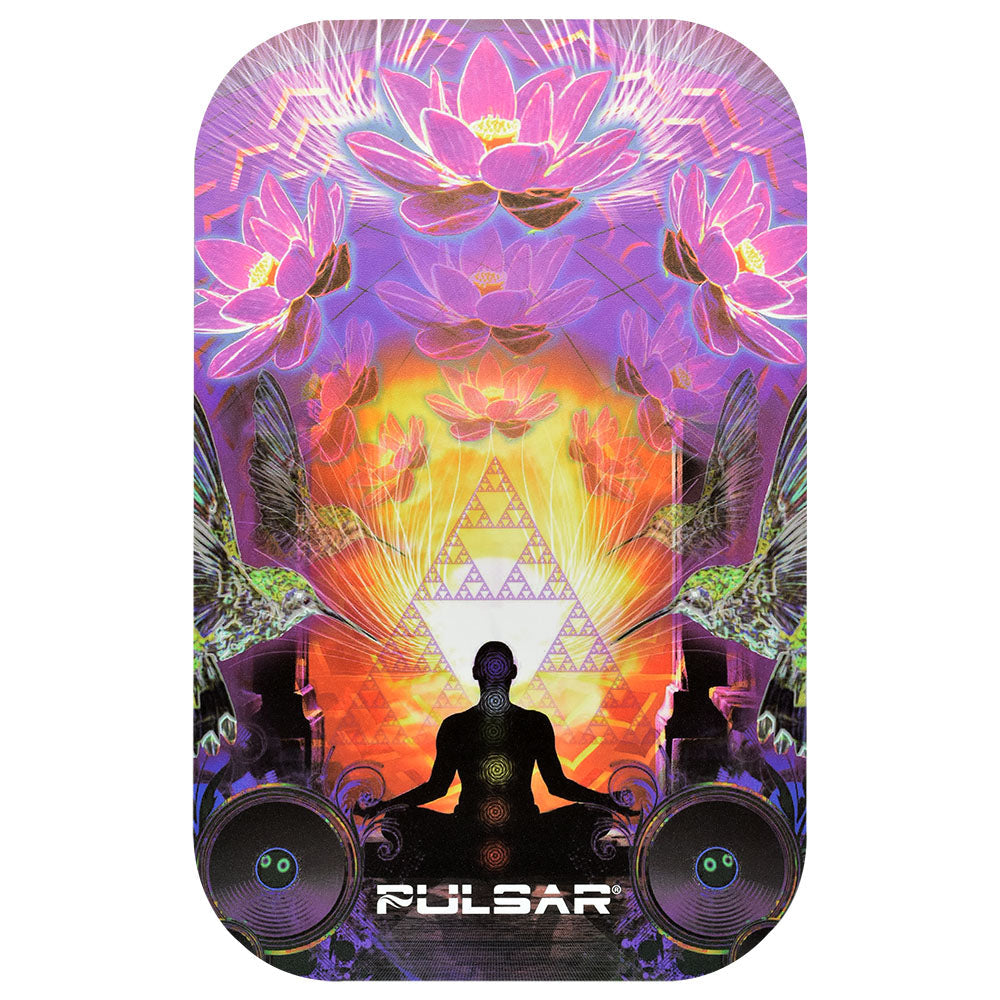 Pulsar Magnetic Rolling Tray Lid with Sound of Silence design, 11"x7", vibrant colors, front view