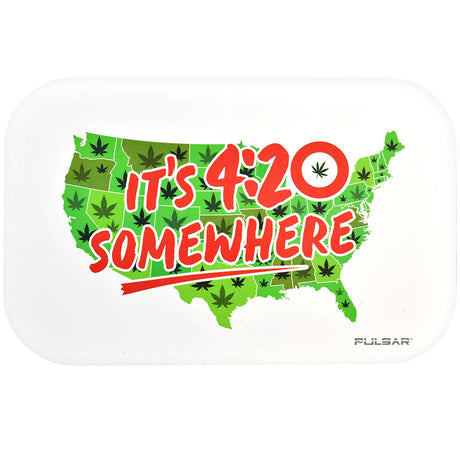 Pulsar Magnetic Rolling Tray Lid with 420 USA Map Design, Medium Size, Top View