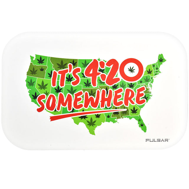 Pulsar Magnetic Rolling Tray Lid with 420 USA Map Design, Medium Size, Top View