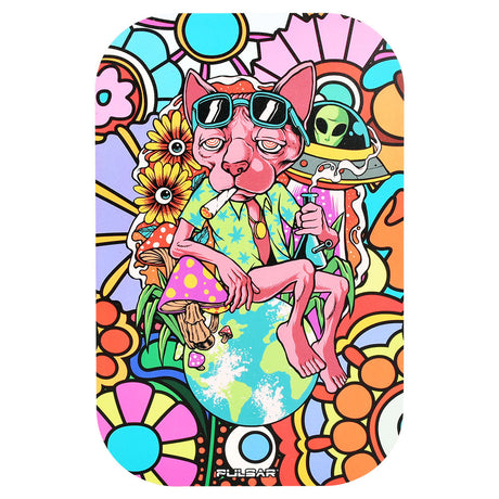 Pulsar Chill Cat Magnetic Rolling Tray Lid, 11"x7" with vibrant, psychedelic artwork