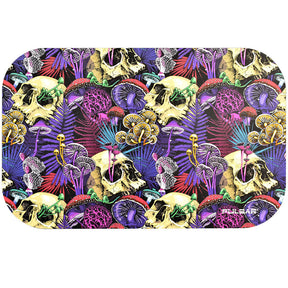 Pulsar Magnetic Rolling Tray Lid with vibrant Forgotten Trip design, 11"x7", top view on white background