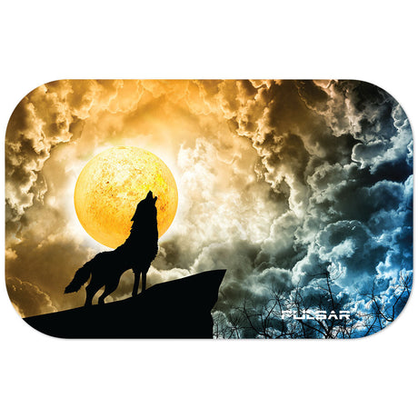 Pulsar Howl at the Clouds Magnetic Rolling Tray Lid with Wolf Silhouette and Full Moon Design