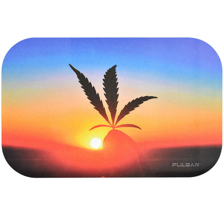 Pulsar Leafy Sunset Magnetic Rolling Tray Lid, 11"x7" with Vibrant Colors, Top View