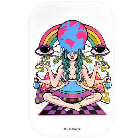 Pulsar Magnetic Rolling Tray Lid featuring a meditation design, 11"x7" size, front view on white background