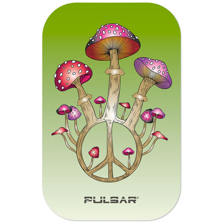Pulsar Magnetic Rolling Tray Lid featuring Peace N Shrooms design, 11"x7", top view