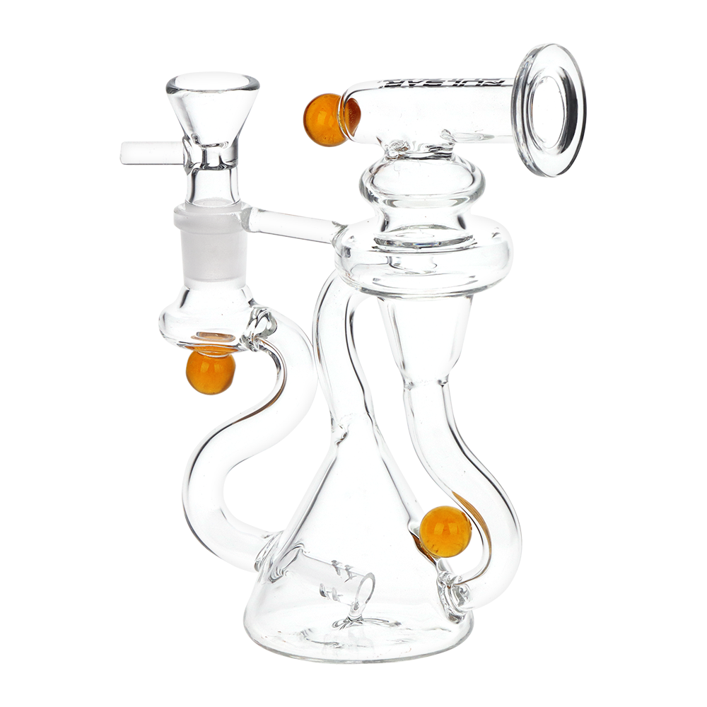 Pulsar glass water pipe that includes a 14mm male herb slide with a handle, sized at 6 inches tall
