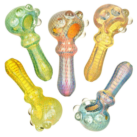 Pulsar Matrix Portal Bubbles Spoon Pipe Set, 4-inch, 5-piece set in various colors, made of borosilicate glass.