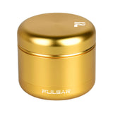 Pulsar Matte Grinder in Gold - 4 Piece Aluminum, Compact Design, Front View on White Background