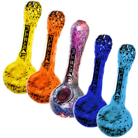 Assortment of Pulsar Melting Color Fritted Glass Spoon Pipes in various vibrant colors
