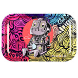 Pulsar Metal Rolling Tray 11"x7" DopeBot design, vibrant psychedelic colors, medium size, top view