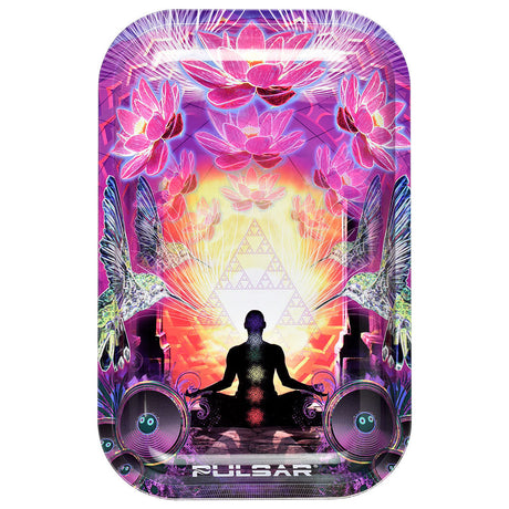 Pulsar Metal Rolling Tray 'Sound of Silence' design, 11"x7", vibrant psychedelic artwork