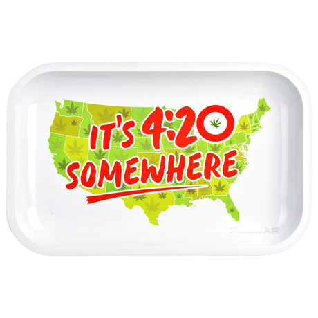 Pulsar Metal Rolling Tray with 'It's 4:20 Somewhere' Design - 11" x 7" Top View
